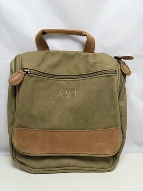 L.L. Bean Olive Canvas Toiletry Bag with Tan Leather Trim